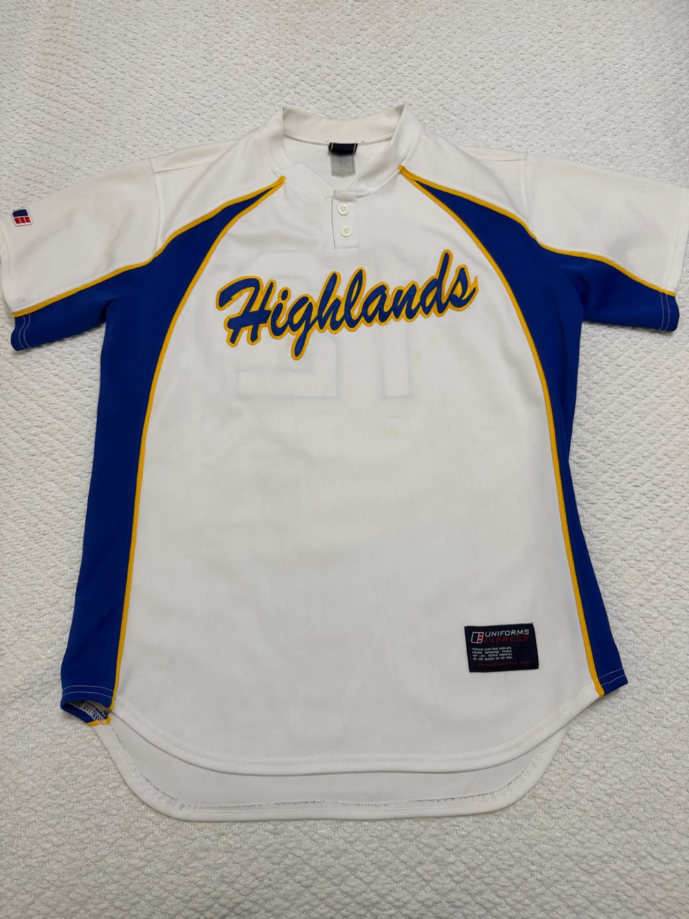 Uniforms Express Highlands Baseball White Jersey Men’s Size Large